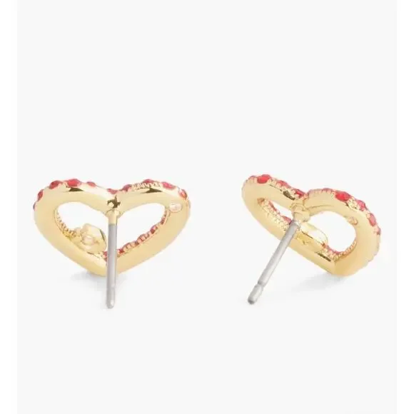 New Coach Faux Stone Pave Heart Red Stud Earrings Holiday Christmas Box - Picture 3 of 7